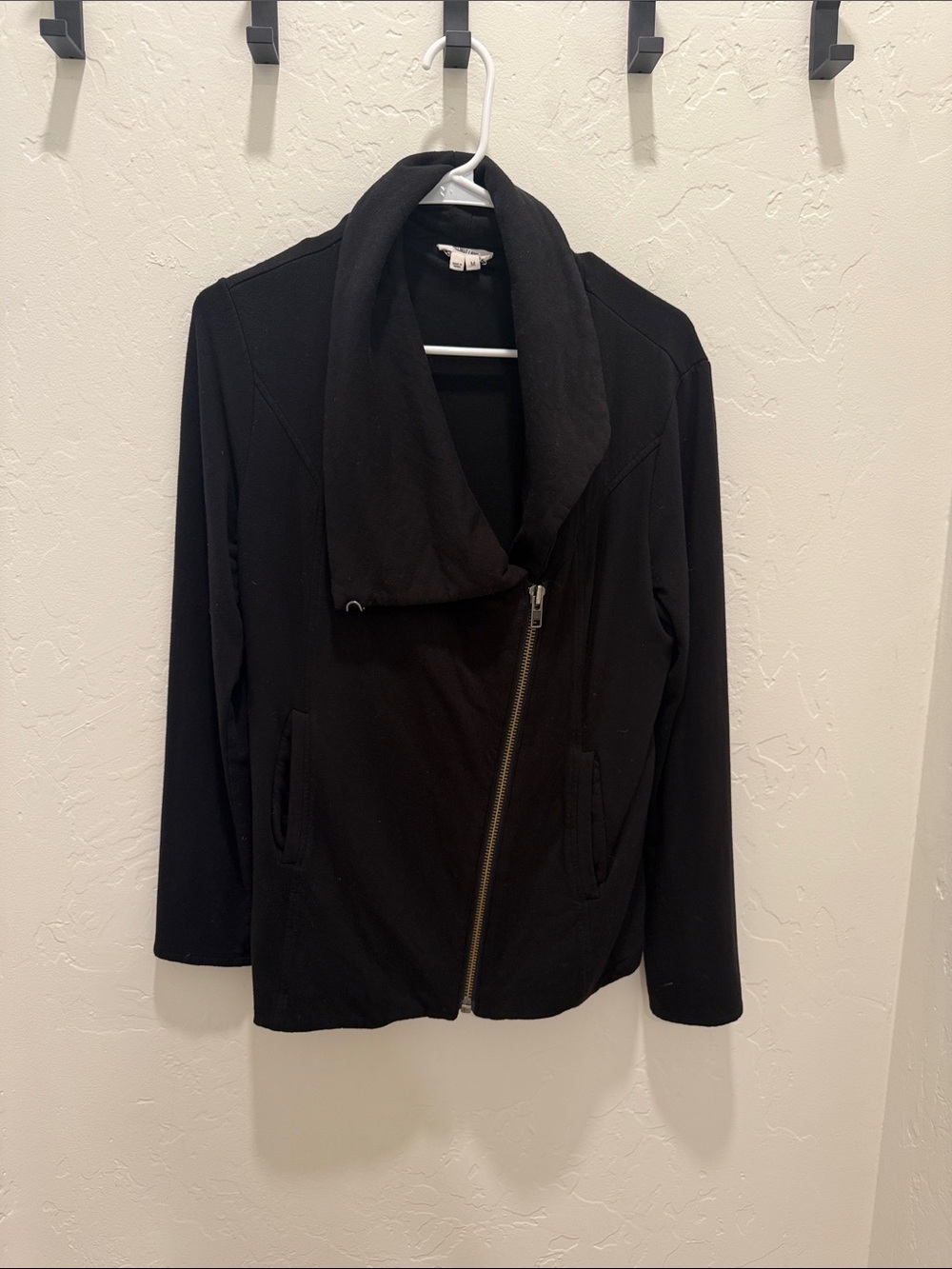 Helmut Lang Black Asymmetrical Zip Draped Jacket Size Medium